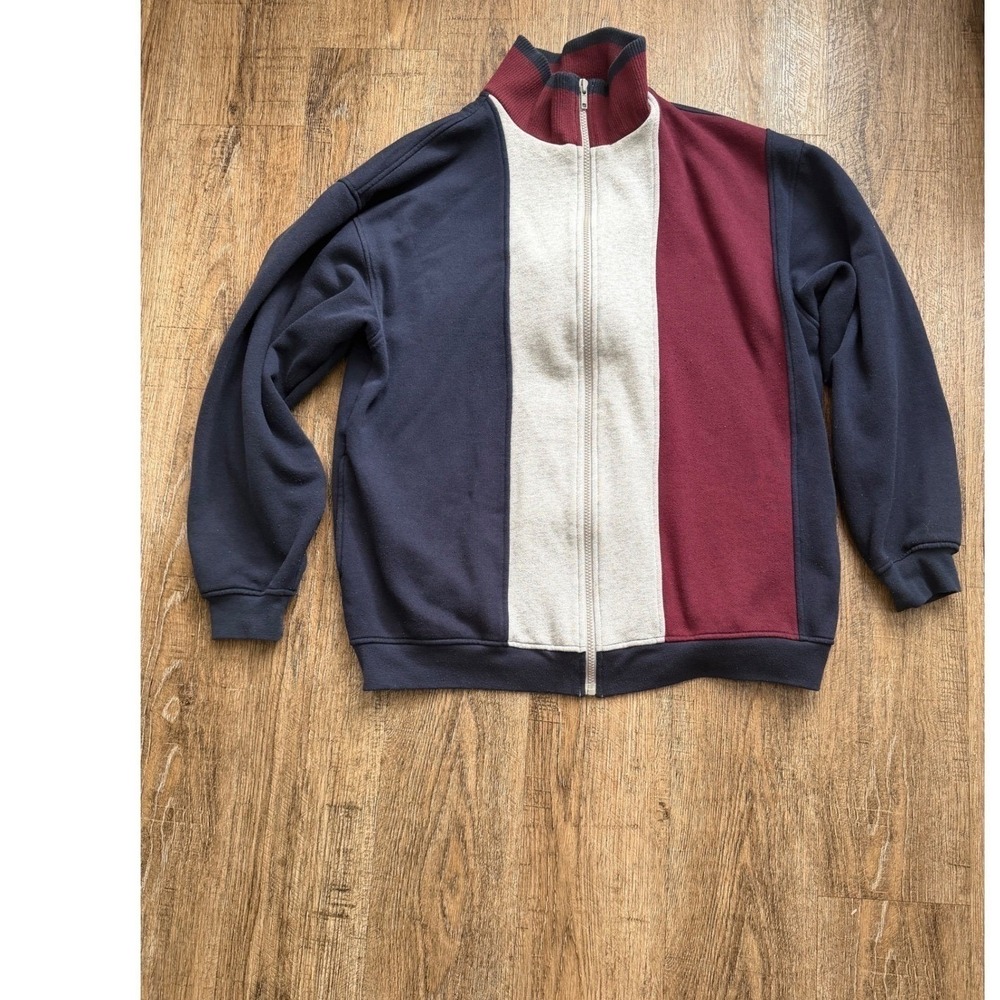 Colorblock Track Jacket Mens Large Full Zip Windbreaker NavyBurgundy Grey Light